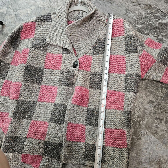 Handmade Cardigan Square Block Pattern Grannycore One Button Sweater - Picture 3 of 5